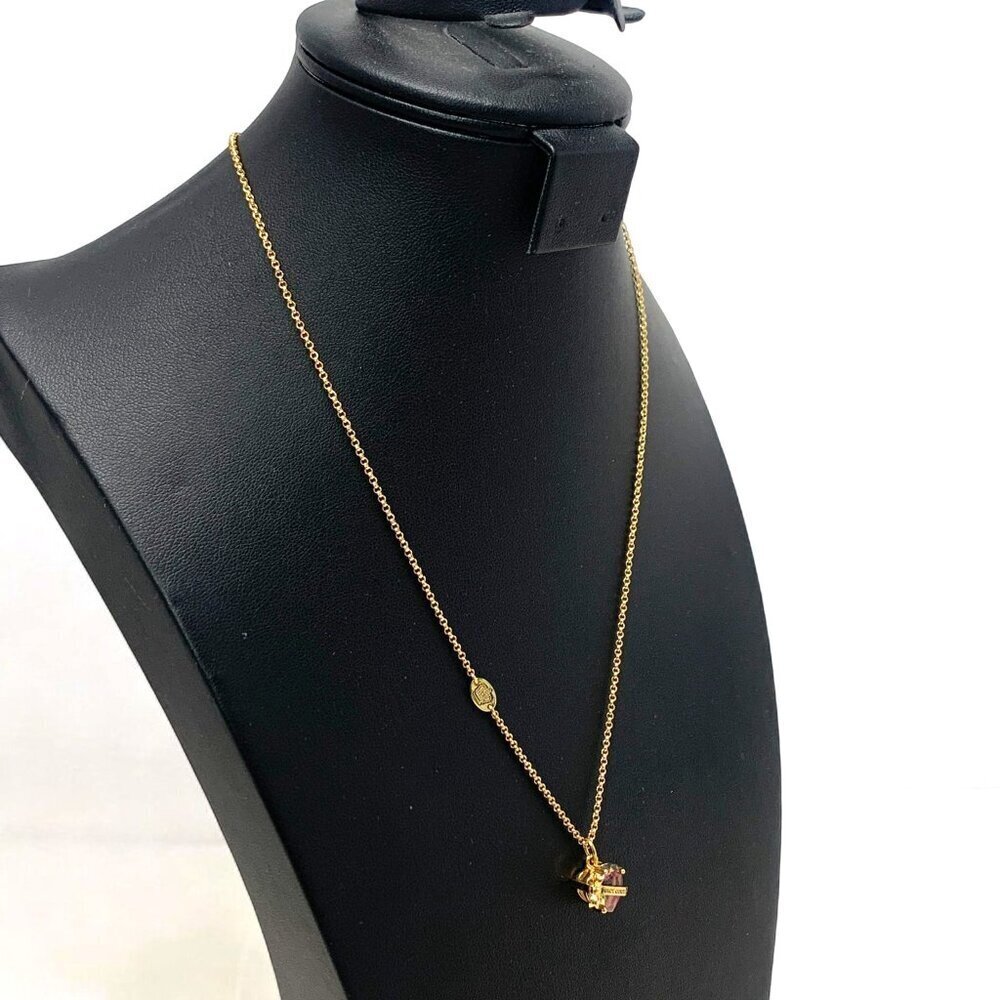 Juicy Couture Crystal Heart Bow Pendant Necklace Gold Tone Chain Lobster Clasp - Picture 4 of 10